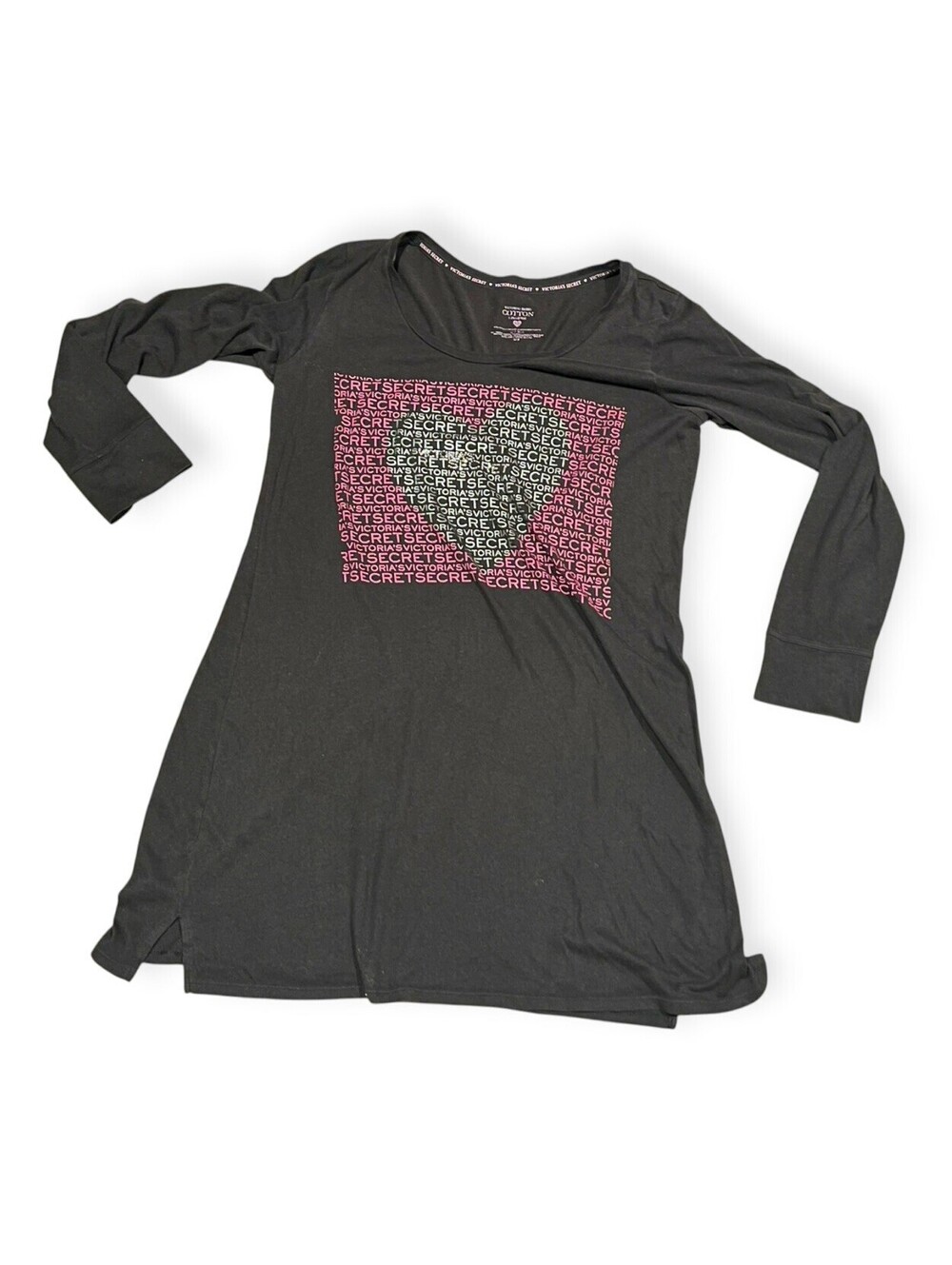 Victoria’s Secret Cotton Lingerie Black Long Sleeve Logo Shirt Size L